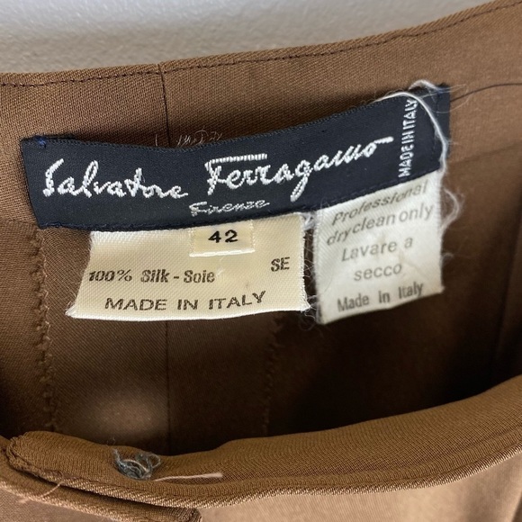 Vintage High Rise Salvatore Ferragamo 100% Silk Caramel - Picture 3 of 9